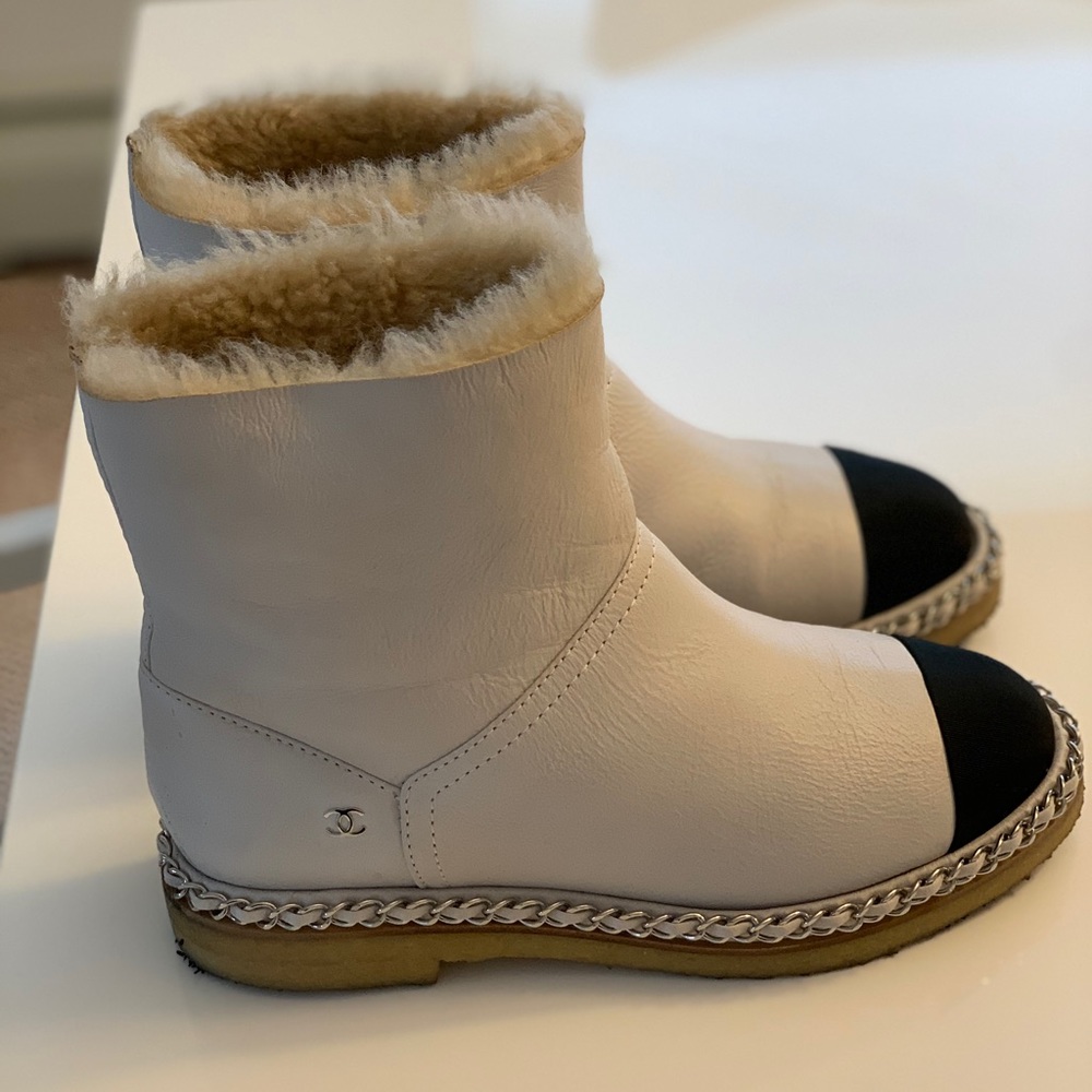 Chanel white boots 36